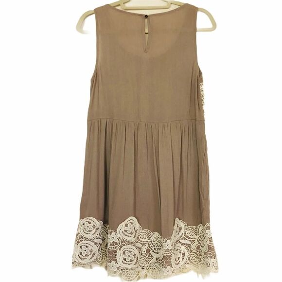 Entro Tan Lace Cream Boho Sleeveless Dress - Picture 4 of 6